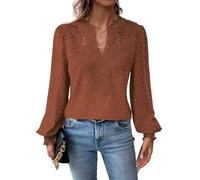 TUUHAW Abito Donna Primavera Taglie Forti Boho Top Manica Lunga Casual Camicetta Volant Elegante T-Shirt Scollo a V vestibilità Ampia Vintage Bluse Base Maglie Moda Pizzo Ricamato Blusa Arancione XXL
