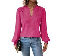 TUUHAW Camicia Donna Scollo a V Casual T-Shirt Boho Pois Svizzeri Fucsia L