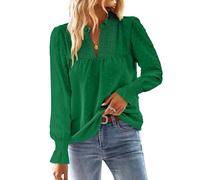 TUUHAW Camicia Lunga Donna Boho Top Elegante con Scollo a V Pizzo Casual Tshirt Punto Svizzero Maniche a Balze Inverno Abbigliamento Colore Puro Bluse Camicetta Allentate Basic Top Verde Kelly L