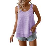 TUUHAW Canotte Donna Estive Camicia Scollo Rotondo Casual Volant Senza Maniche Boho Tank Top Allentate Maglietta Elegante Floreale Pizzo Camicetta Vintage Tinta Unita Classico Canotta Viola M