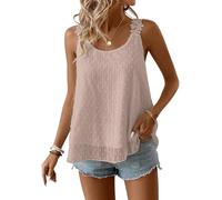 TUUHAW Canotte Donna Estive Camicia Scollo Rotondo Casual Volant Senza Maniche Boho Tank Top Elegante Allentate Maglietta Floreale Pizzo Camicetta Tinta Unita Classico Vintage Canotta Rosa XL