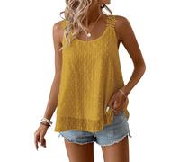 TUUHAW Donna Estivo Taglie Forti Boho Tank Top Senza Maniche Casual Camicetta Volant Elegante Canottiera Scollo Rotondo vestibilità Ampia Floreale Vintage Base Moda Maglie Pizzo Ricamato Giallo 4XL
