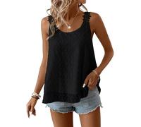 TUUHAW Donna Estivo Taglie Forti Boho Tank Top Senza Maniche Casual Camicetta Volant Elegante Canottiera Scollo Rotondo vestibilità Ampia Floreale Vintage Base Moda Maglie Pizzo Ricamato Nero XXL