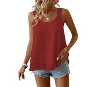 TUUHAW Donna Estivo Taglie Forti Boho Tank Top Senza Maniche Casual Camicetta Volant Elegante Canottiera Scollo Rotondo vestibilità Ampia Floreale Vintage Base Moda Maglie Pizzo Ricamato Rosso 3XL