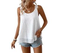 TUUHAW Donna Estivo Taglie Forti Boho Tank Top Senza Maniche Casual Camicetta Volant Elegante Canottiera Scollo Rotondo vestibilità Ampia Floreale Vintage Base Moda Maglie Pizzo Ricamato Bianco 5XL