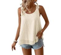 TUUHAW Donna Estivo Taglie Forti Boho Tank Top Senza Maniche Casual Camicetta Volant Elegante Canottiera Scollo Rotondo Vestibilità Ampia Floreale Vintage Base Moda Maglie Pizzo Ricamato Albicocca XXL