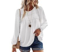 TUUHAW Maglia Donna Autunno Camicia Maniche Lunghe Taglie Forti Boho Tops Eleganti T-Shirts con Bordi in Pizzo Abbigliamento Punto Svizzero Inverno Girocollo Casual Bluse Bianco 2XL