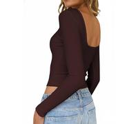 TUUHAW Maglie Donna Maniche Lunghe Scollo Rotondo Barca Maglietta Slim Fit | a Righe T Shirt, Elegante Casual Sexy Top, con Schiena Scoperta Tops, Elegante Classico Camicie, Primavera Leggero Aderente
