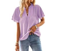 TUUHAW Maglietta Donna Boho Top Estivo Manica Corta Casual Tunica da Donna Camicetta Volant Elegante Shirt Scollo a V Allentate Abbigliamento Bluse Curvy Moda Maglie Sexy Affari Blusa Viola Chiaro L