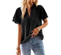 TUUHAW Maglietta Donna Boho Top Estivo Manica Corta Casual Tunica da Donna Camicetta Volant Elegante T-Shirt Scollo a V Allentate Abbigliamento Bluse Curvy Moda Maglie Sexy Affari Blusa Nero M