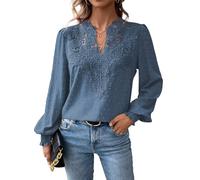 TUUHAW Maglietta Donna Boho Top Primavera Manica Lunga Casual Tunica da Donna Camicetta Volant Elegante T-Shirt Scollo a V Allentate Abbigliamento Bluse Curvy Maglie Sexy Affari Moda Blusa Blu S