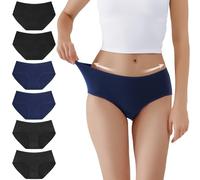 TUUHAW Mutande da Donna Midi Vita in Cotone Elasticizzato Pacco da 6 Nero+Blu Navy+Grigio Scuro-2XL