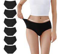 TUUHAW Mutande da Donna Midi Vita in Cotone Elasticizzato Pacco da 6 Nero-XL