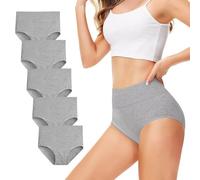 TUUHAW Mutande Donna Pacco da 5 Culotte Vita Alta Slip Cotone Mutantina Elastiche Pantaloncini Post Parto Taglia Grigio S