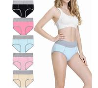 TUUHAW Mutande Donna Pacco da 5 Vita Alta Slip Controllo della Pancia Mutande in Cotone Culotte Multicolore-1-S
