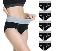 TUUHAW Mutande Donna Pacco da 5 Vita Alta Slip Controllo della Pancia Mutande in Cotone Culotte Nero-XL