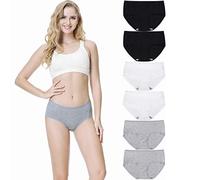 TUUHAW Slip Donna Cotone a Vita Media Mutande Pacco da 6 -Nero+Bianco+Grigio-3XL