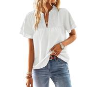 TUUHAW Taglie Forti Donna Maglietta Boho Top Estivo Manica Corta Casual Tunica da Donna Camicetta Volant Elegante T-Shirt Scollo a V Allentate Bluse Vintage Moda Maglie Pizzo Blusa Bianco 4XL