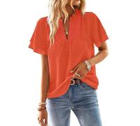 TUUHAW Taglie Forti Donna Maglietta Boho Top Estivo Manica Corta Casual Tunica da Donna Camicetta Volant Elegante T-Shirt Scollo a V Allentate Bluse Vintage Maglie Pizzo Blusa Arancione Acceso 3XL