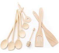 tuuli Kitchen 9 pezzi set Cucchiaio da Cucina Utensili in Legno di Faggio (6x Mestolo 18cm-35cm, Cucchiaio per miele, 2x Spatola da cucina)