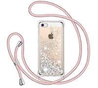 TUUT Cover per iPhone 5/5s con Cordino, Glitter Bling Liquido Custodia Sparkly TPU Silicone Protettivo Morbido Brillantini Quicksand Cellulare Cover con Cordoncino Case -Oro Rosa