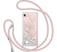 TUUT Cover per iPhone 7/8/SE 2020 con Cordino, Glitter Bling Liquido Custodia Sparkly TPU Silicone Protettivo Morbido Brillantini Quicksand Cellulare Cover con Cordoncino Case -Oro Rosa