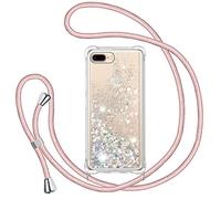 TUUT Cover per iPhone 7 Plus/8 Plus con Cordino, Glitter Bling Liquido Custodia Sparkly TPU Silicone Protettivo Morbido Brillantini Quicksand Cellulare Cover con Cordoncino Case -Oro Rosa