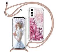 TUUT Cover per Samsung Galaxy S21 5G con Cordino, Glitter Bling Liquido Custodia Sparkly TPU Silicone Protettivo Morbido Brillantini Quicksand Cellulare Cover con Cordoncino Case -Rosa