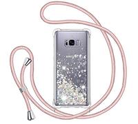 TUUT Cover per Samsung Galaxy S8 con Cordino, Custodia Brillantini Liquido con Collana Trasparente Ultra Sottile Silicone Antiurto Protettivo Sabbie Mobili Case per Cellulare Cordoncino, Oro Rosa