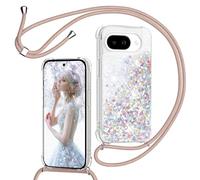TUUTPU Cover per Google Pixel 9A con Cordino, Custodia Brillantini Liquido con Collana Trasparente Ultra Sottile Silicone Antiurto Protettivo Sabbie Mobili Case per Cellulare Cordoncino, Oro Rosa