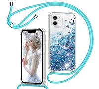 TUUTPU Cover per iPhone 11 6,1'' con Cordino, Custodia Brillantini Liquido con Collana Trasparente Ultra Sottile Silicone Antiurto Protettivo Sabbie Mobili Case per Cellulare Cordoncino, Blu