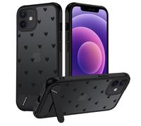 TUUTPU Cover per iPhone 12/12 Pro, Aesthetic Disegno Cuore Posteriore Custodia Traslucida Opaca Matte con Supporto Invisibile Sottile Antiurto Protettiva Militare Caso, Nero