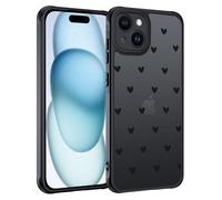 TUUTPU Cover per iPhone 15, Custodia Traslucida Opaca Matte con Aesthetic Disegno Cuore Posteriore Hard PC con Bumper Silicone TPU Ultra Sottile Antiurto Protettiva Caso, Nero