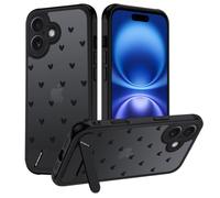 TUUTPU Cover per iPhone 16, Aesthetic Disegno Cuore Posteriore Custodia Traslucida Opaca Matte con Supporto Invisibile Sottile Antiurto Protettiva Militare Caso, Nero