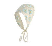 TUWIXIUW Y2k - Bandana per capelli lavorata all'uncinetto, per donne e ragazze, stile vintage, bohémien, triangolare, con margherita beige e blu, taglia unica