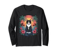 Tuxedo Cat Hawaiian Summer Tropical Beach Vacation Graphic Maglia a Manica