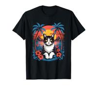 Tuxedo Cat Hawaiian Summer Tropical Beach Vacation Graphic Maglietta