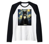 Tuxedo Cat Starry Night Van Gogh Inspired Painting Black Cat Maglia con Maniche Raglan