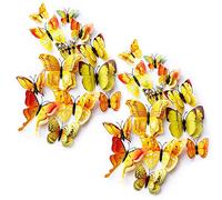 Tuxiaobu 24Pcs Farfalla Specchio Fai da Te, Adesivi Murali Rimovibili Farfalla 3D Adesivi Murali, Decorazione Murale Decalcomania per Camera dei Bambini, Camera da Letto, Soggiorno - Giallo