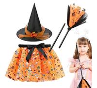 Tuxuseo Costume da | Set di travestimenti divertenti,Vestito da ragazza con scopa e cappello per bambini 2-8 anni scuola palcoscenico Halloween feste spaventose