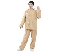 Tuxuseo Tuta antipioggia con cappuccio impermeabile - tuta con cappuccio riutilizzabile con giacche e pantaloni traspiranti e design riflettente per lavori all'aperto, campeggio, escursionismo, cachi