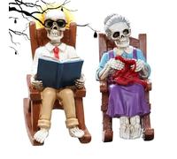 Tuxxjzm Statuette a forma di scheletro, decorazione a forma di teschio a dondolo, in resina, per la lettura, per mensole, tavoli, librerie, caminetti, decorazioni per Halloween e per la casa