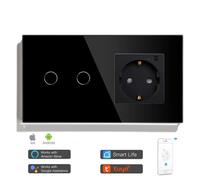 Tuya Interruttore Touch Smart WiFi con Presa 16A a Muro Nero App Alexa Google