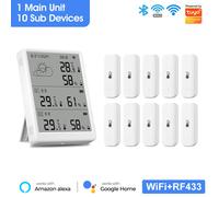 Tuya WiFi Stazione meteorologica Termometro digitale Igrometro ambientale RF433 Sensori di temperatura di umidità per interni ed esterni Orologio da tavolo da parete