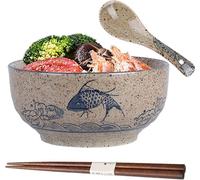 Tuyines, ciotola per ramen in ceramica, ciotola per ramen con cucchiaio, bacchette, ciotola per ramen, ciotole per zuppa in porcellana, insalatiere, capacità 580 ml, diametro 15,5 cm, altezza 7,5 cm