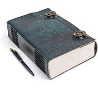 TUZECH 600 pagine fatto a mano grande diario diario in pelle goffrata albero della vita libro delle ombre Hocus Pocus scrittura Grimoire Sketchbook (17,8 x 25,4 cm) (verde)