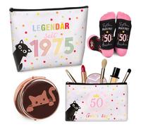 TUZELIYA 2025 Originali 50 Compleanno Donne, 3 Pezzi Compresi Trousse Cosmetici, Calzini e Specchietti tascabili, Regalo di Compleanno per Donna, Regalo Divertente per Donna 1975, Mamma Mamma Nonna