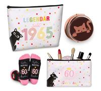 TUZELIYA 2025 Originali 60 Compleanno Donne, 3 Pezzi Compresi Trousse Cosmetici, Calzini e Specchietti tascabili, Regalo di Compleanno per Donna, Regalo Divertente per Donna 1965, Mamma Mamma Nonna