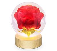 TUZELIYA Sfera di vetro con rose con LED, 7 cm, luce notturna con base in legno USB, rosa eterna in vetro, idea regalo per marito, moglie, amico famiglia