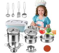 TUZHE Set 14 Accessori Cucina per Bambini, Giochi in Acciaio Inox per Pentole, dai 3 Anni in Su